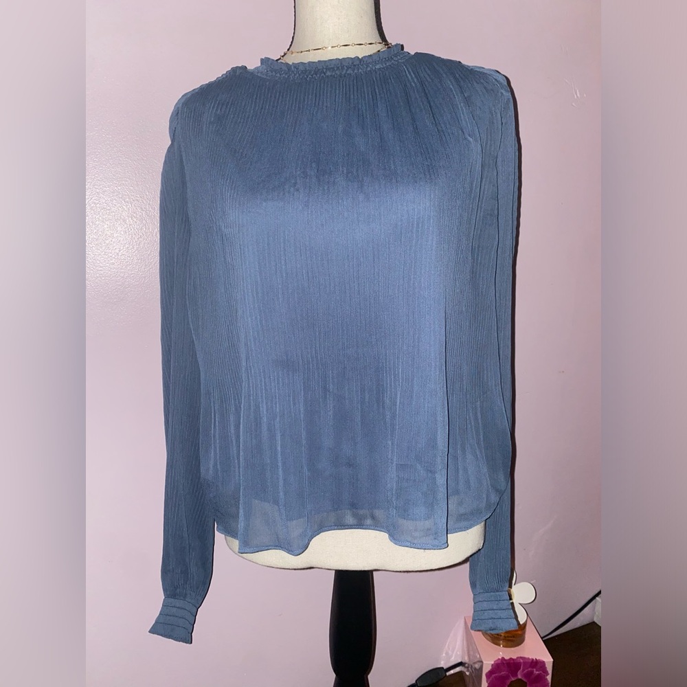 OAK + FORT Blue Pleated Blouse. Size XS.